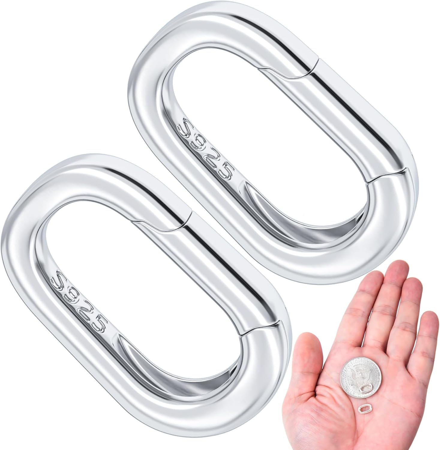 2pcs Oval Necklace Carabiner Clasps, 925 Sterling Silver Jewelry Clasps Closures, Spring Pendant Bracelet Connector Necklace Shorter Enhancer for Women DIY Crafts, Jewelry Making (7 x 12 mm)