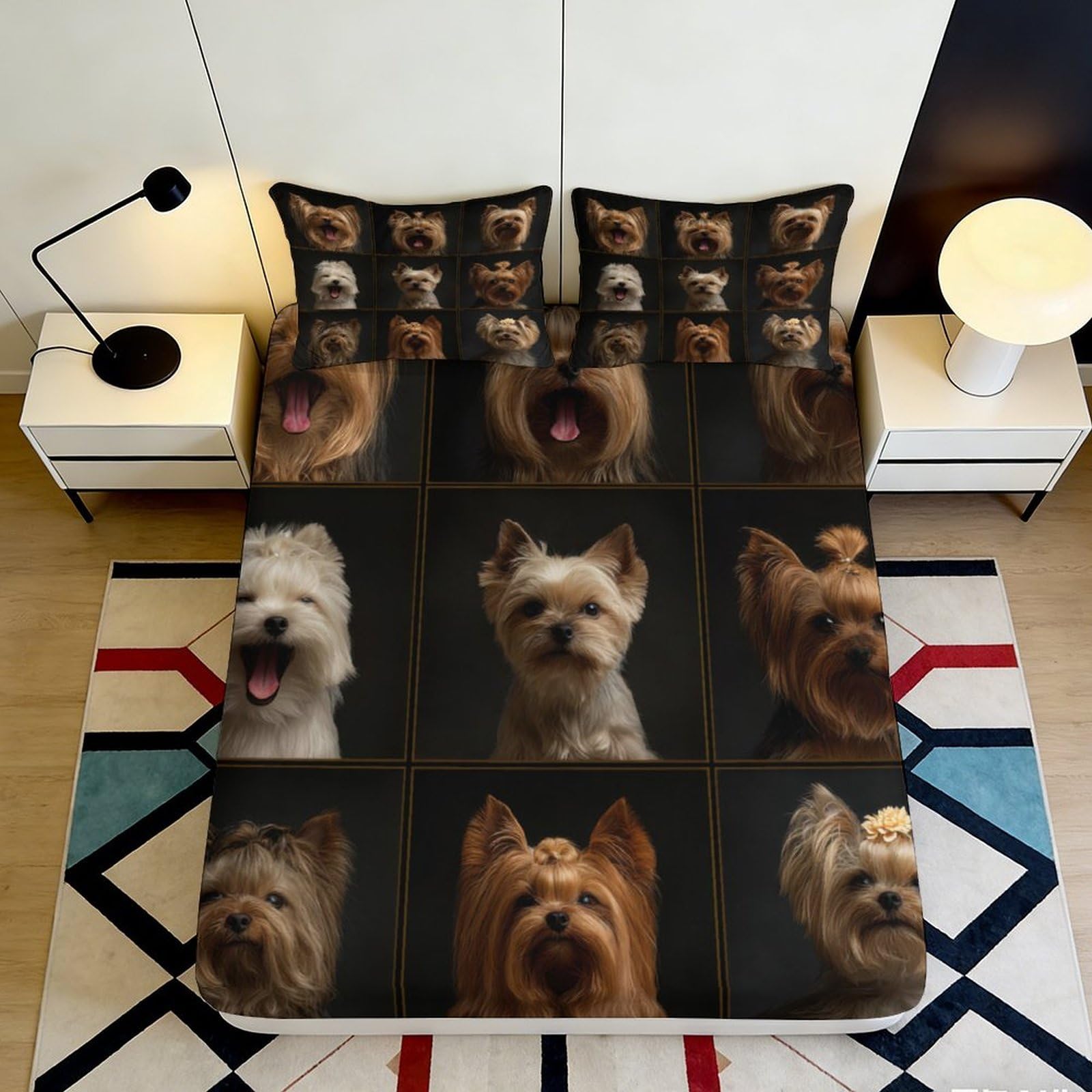 3D Printed Dog Pattern Fitted Sheet Microfiber Soft Durable 3D Printed Puppy Mattress Cover for Bedroom Dormitory Guest Room Mattress Protection 120x200x25cm