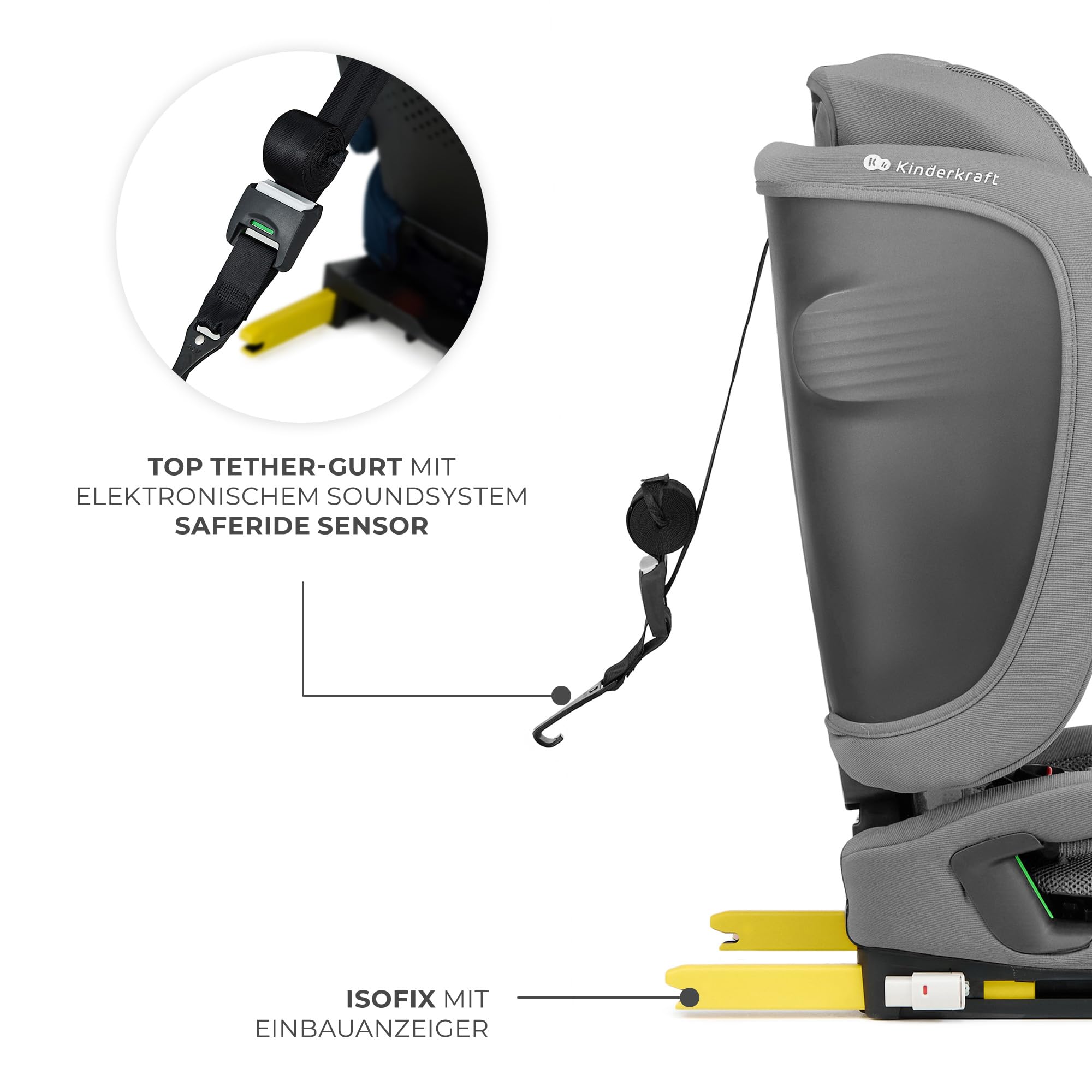 Kinderkraft FIX2GO Autokindersitz i-Size 76-150 cm ISOFIX Top Tether SAFERIDE Sensor Grau