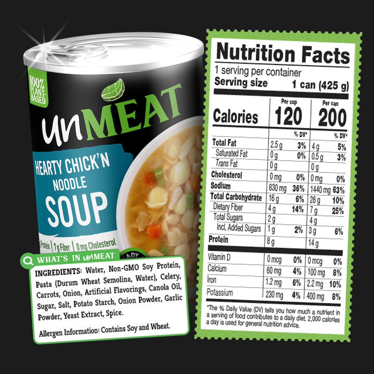 unMEAT Hearty Chick’n Noodle Plant-Based Soup, 15oz Can – Non-GMO, Vegan, High Protein, Ready to Eat, Comfort Food, 100% Plant-Based Healthy Soup (Pack of 12)