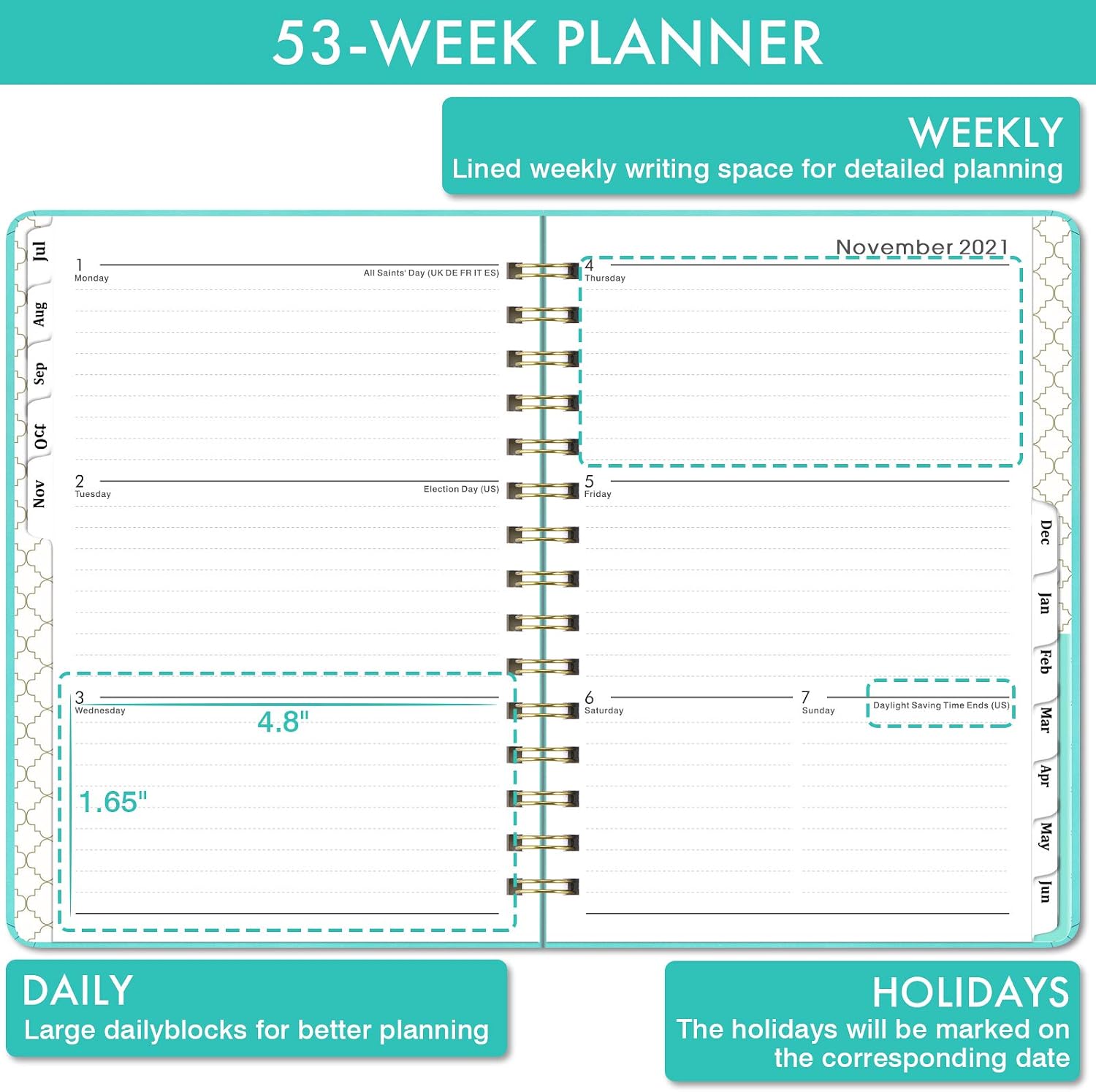 Planner 2021-2022- Aademic Planner 2021-2022 Weekly & Monthly Planner, 6.4" x 8.5", July 2021 - June 2022, Flexible Hardcover with Strong Golden Binding, Elastic Closure, Coated Tabs, Inner Pocket
