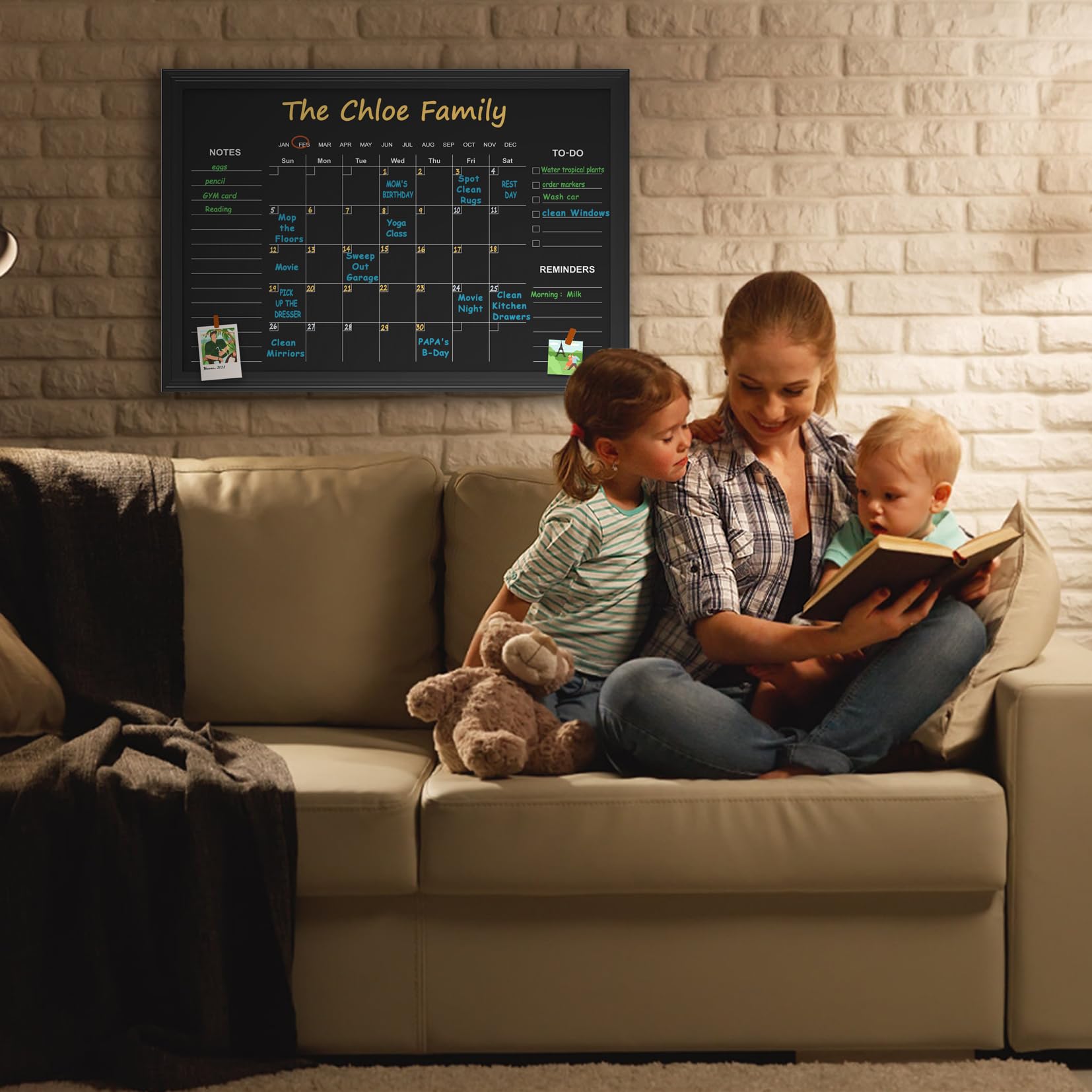 Magnetischer Kreidetafel-Kalender, 45 x 60 cm, Monats- und Wochenkalender, Kreidetafel für Wand, Familienplaner, Schwarz (Family-HB-4560)