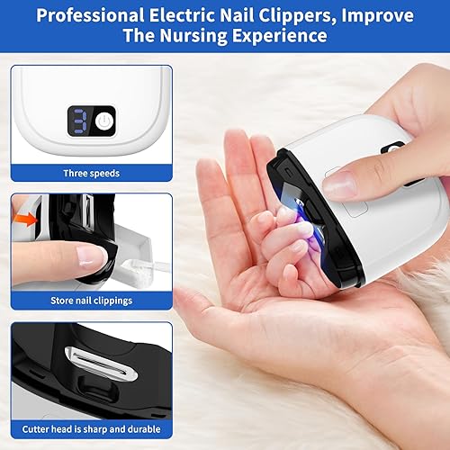 Miniatura 3 de Cortauñas eléctrico inteligente 3 en 1, cortaúñas eléctrico con pulido, 3 velocidades, recargable por USB, lima de uñas eléctrica automática para