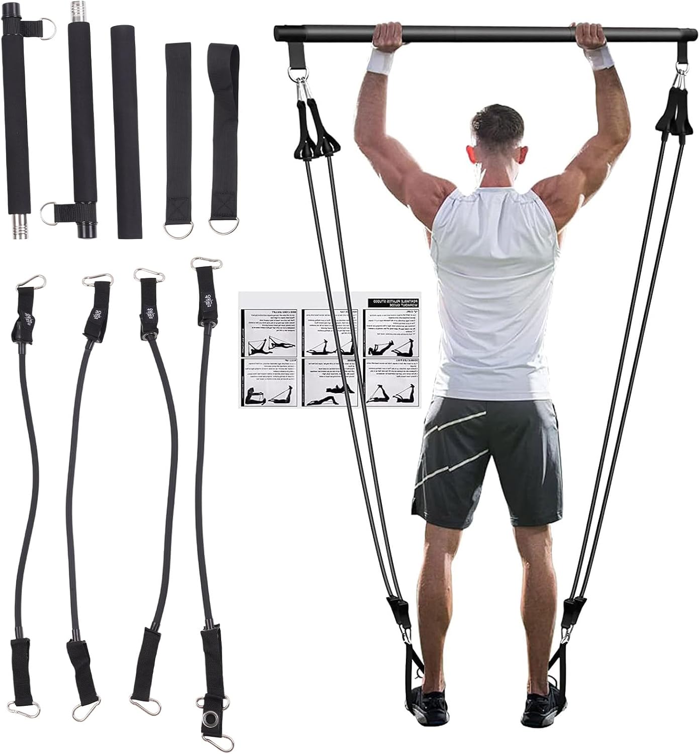 Pilates Rod Kits with Resistance Band Portable Home Gyms Resistance Rods for Women Full Body Workouts Enduring Multifunctional Rod for Women & Men