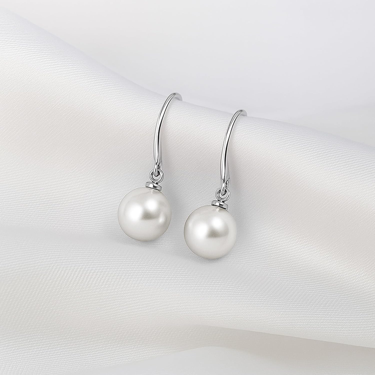 Pearl Jewelry Set for Women: 8mm Round White Shell Pearl Necklace Bracelet and Earring Set for Wedding Birthday Gift - Image 6