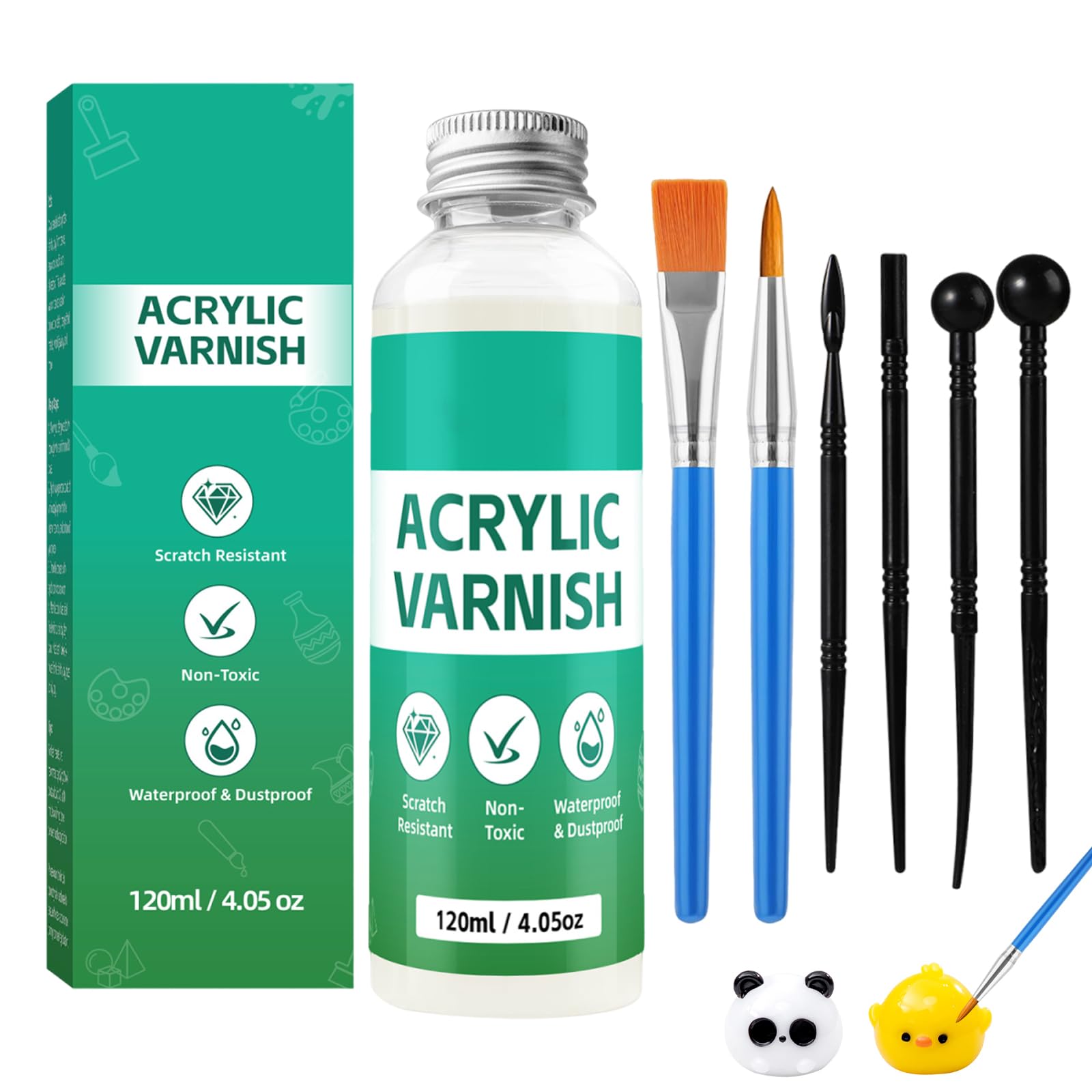 Air Dry Clay Glaze Clay Varnish with Brush Paintbrush and Indentation Stick Prevent Clay from Cracking Scratching and Scuffing for Craft Pottery Oil Painting Wood (120ml)