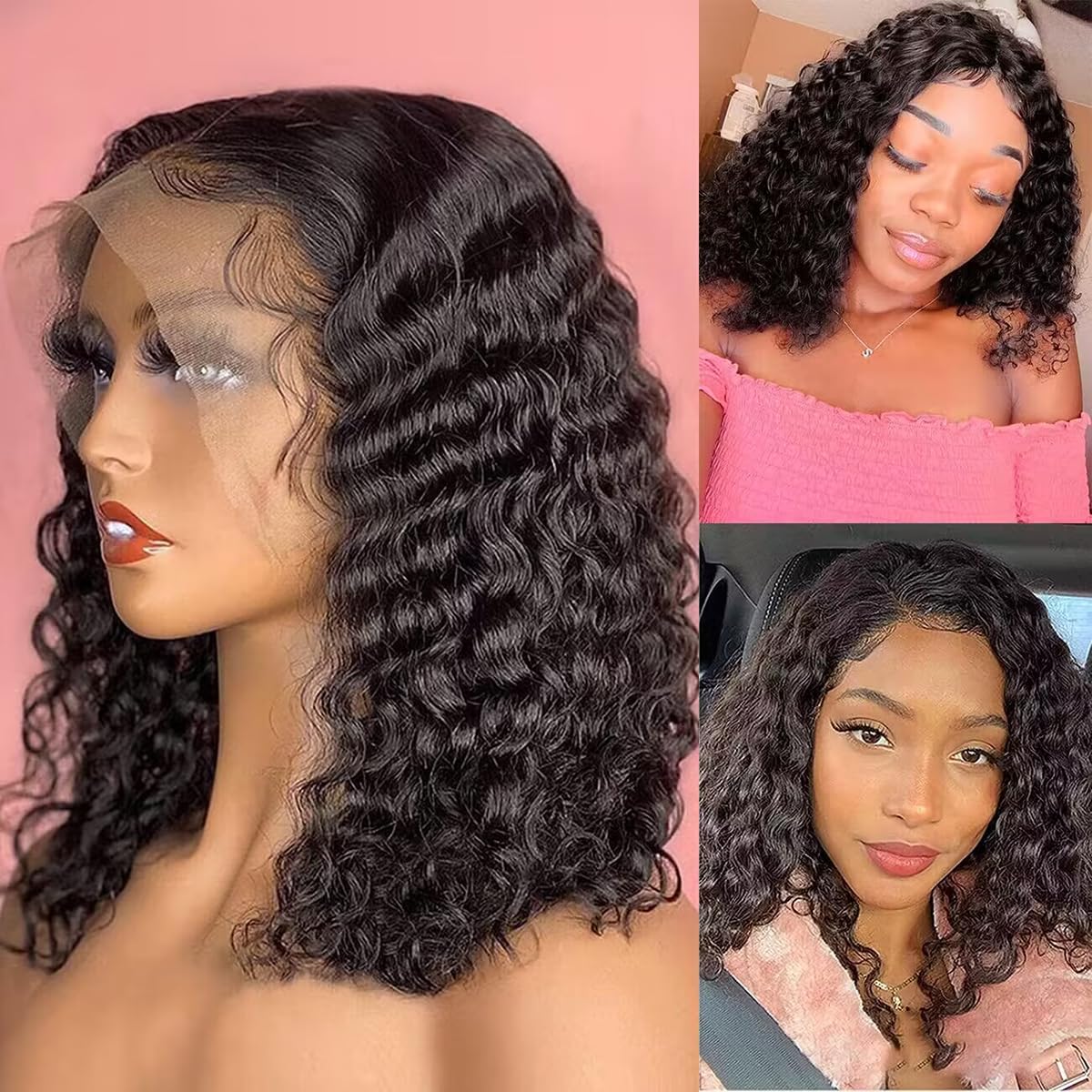 13x4x1 Lace front Wig 14inch Deep Curly Human Hair Wigs for Black Women 100% Real Human Hair Glueless Wig with T-Part Lace