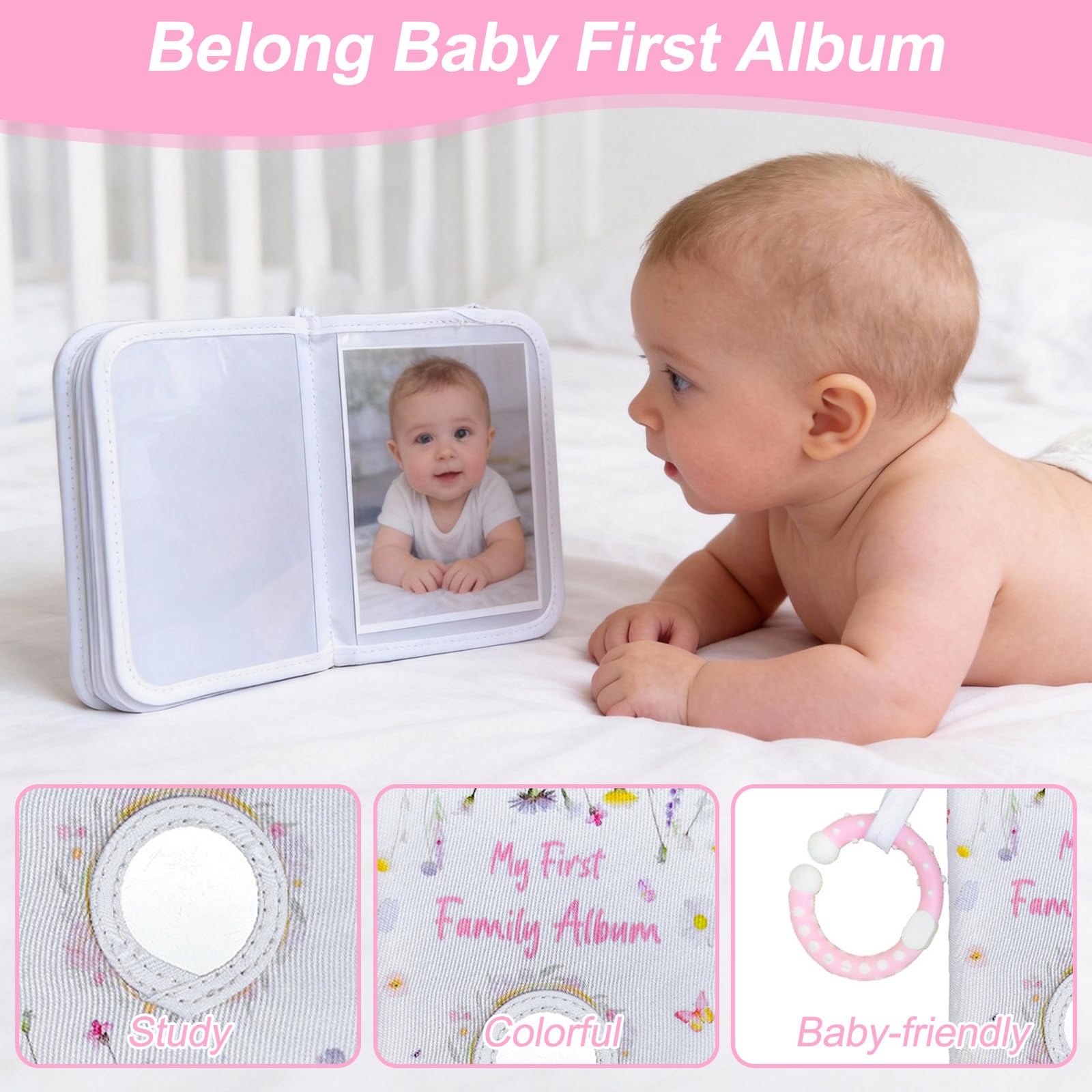 Baby Photo Album Soft Book Fits 17 6x4" Pictures My First Photo Book with Hook Mirror - Image 2