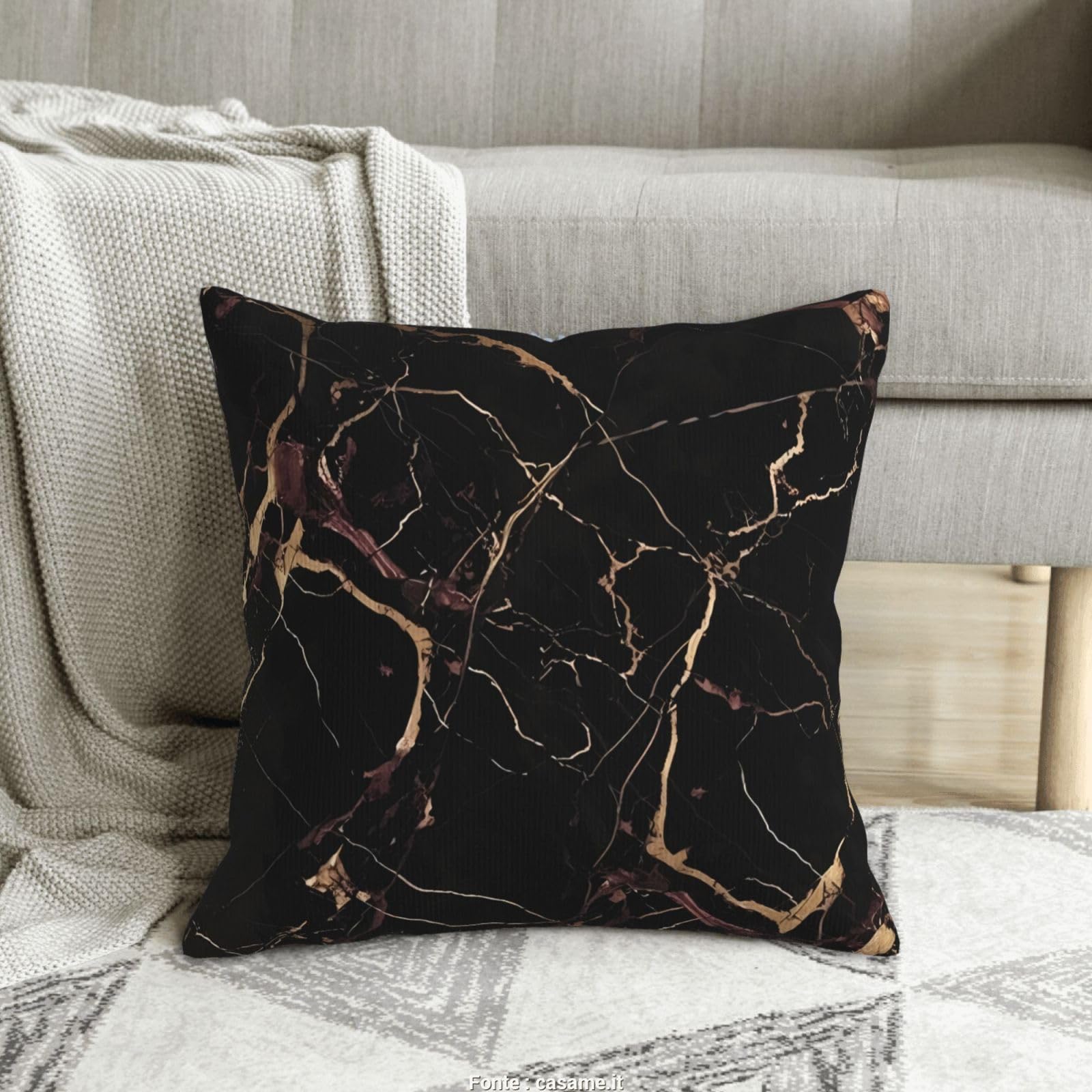 Housse de coussin design marbre chic 50,8 cm motif double face haut de gamme pour salon