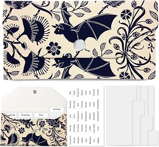 Cash Envelope Wallet, Reusable Budget Money Wallet, Cute PU Leather Money Saving Wallet with 4 Dividers & 1 Sheet Category Stickers Blue Bat Pattern