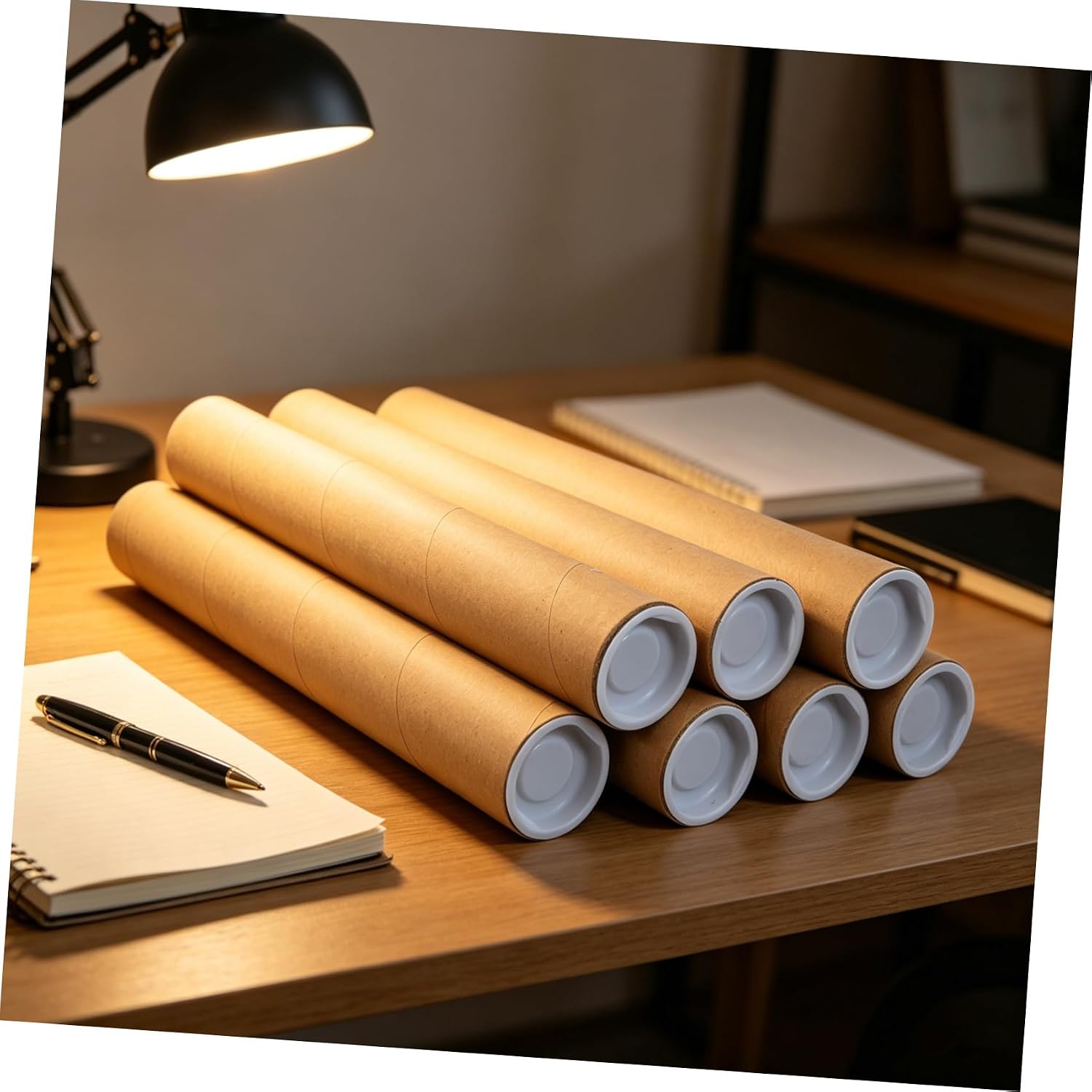 BETOOKY 12pcs Kraft Paper Mailing Tubes with Plastic End Caps, 30cm Length X 40mm Diameter X 3mm Thickness, Heavy-duty Cardboard Poster Tubes for Document Transport and Storage