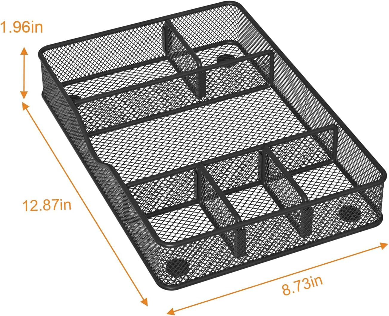 VyGrow Desk Drawer Organizer Tray, Metal Mesh Drawer Organizer for Office & Home, 6 Adjustable Compartments, Black, 2 Pack - 12.87x8.73x1.96 inch