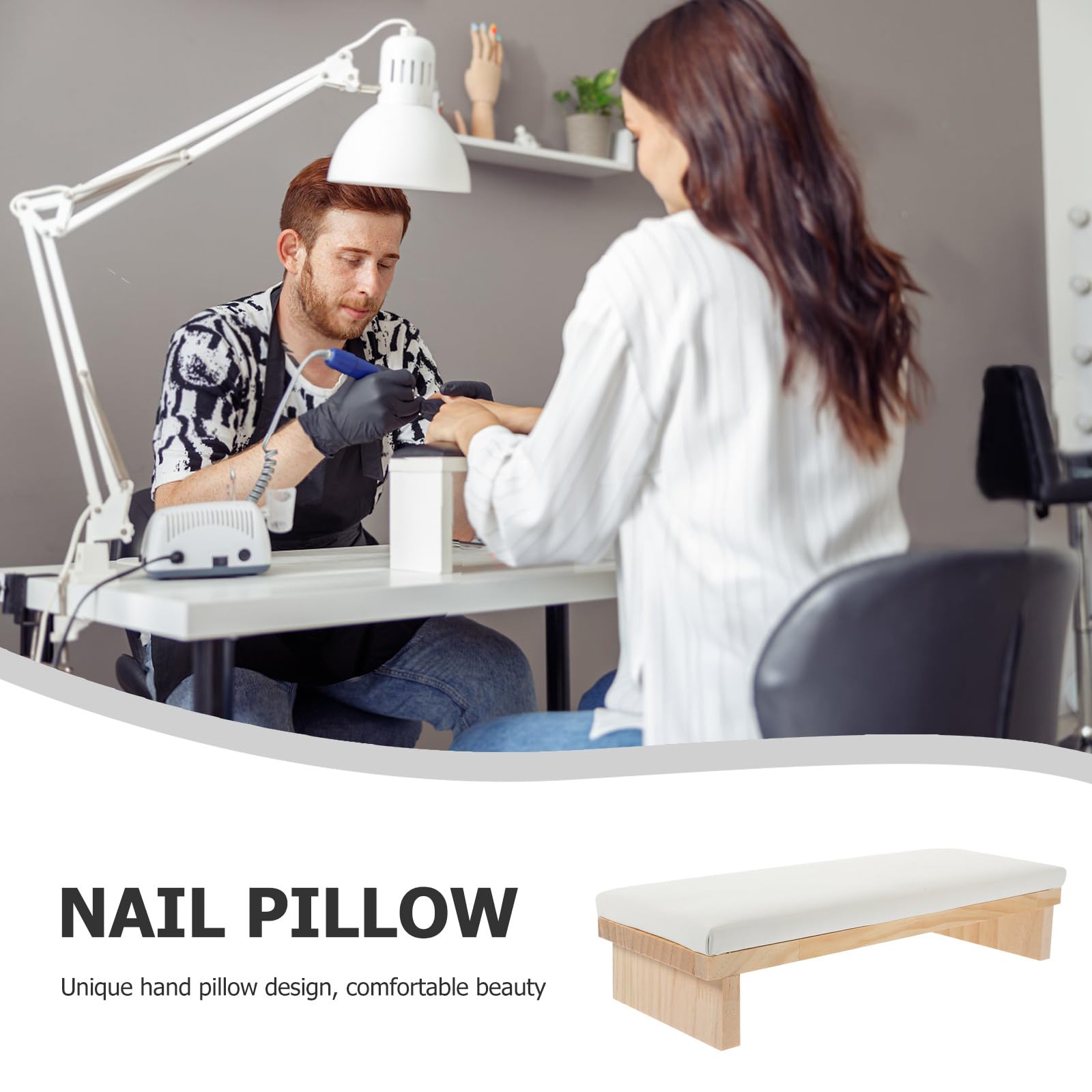 Ipetboom Cuscino Liscio Bianca in Pelle per e Manicure Legno Poggiamani Supporto Stabile per Nail Art, per Uso Domestico e Saloni di Bellezza