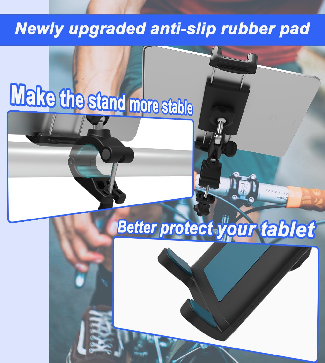 Supporto Tablet Moto Spinning Bicicletta - [Testa a sfera bimetallica] Supporto Tablet Cyclette, per iPad 2024 iPad Mini Air, 4.7-12.9" Tablet Cellulari