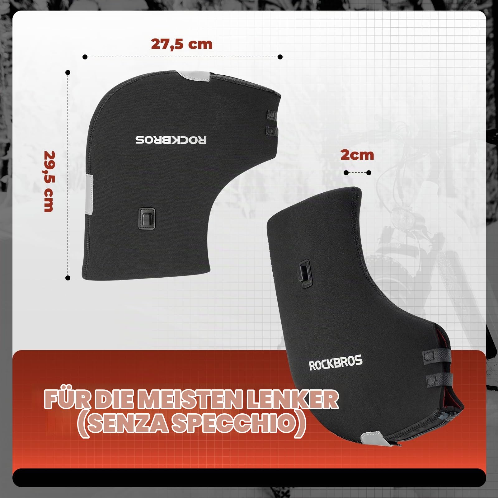 ROCKBROS Guanti Manubrio Bici, Guanti Termici Riscaldati, Guanti Invernali Moto, Guanti da Manubrio Impermeabili Antivento, Strisce Riflettenti, per Bicicletta, MTB, Uomo e Donna, Nero