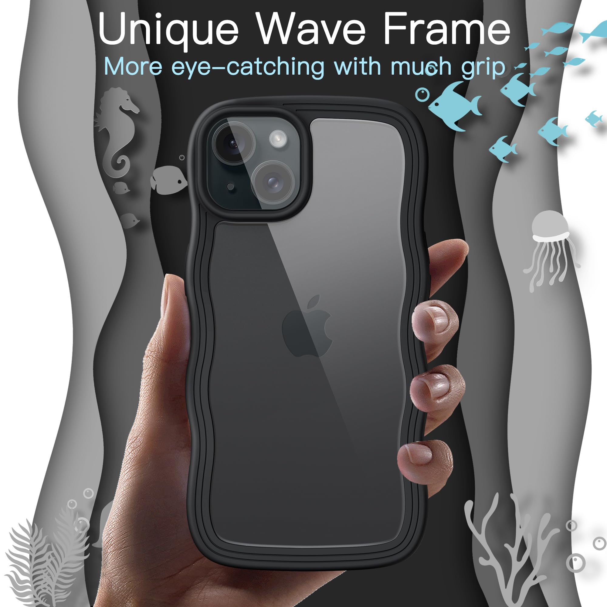 ⭐️iPhone 15 Plus ケース 波状フレーム うねうね　ストラップ付き Amazon.co.jp: ZTOFERA iPhone 15 Plusケース用、クリア透明