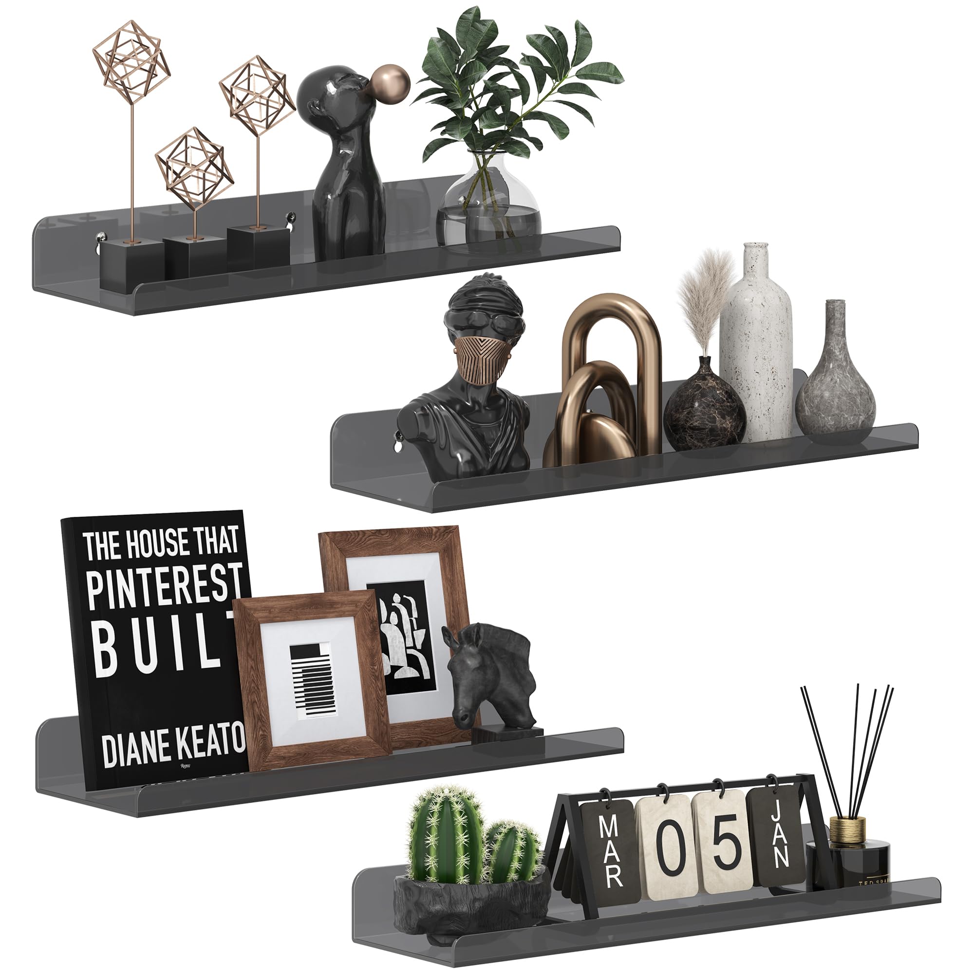 Qukaka Floating Shelves - 3 Pack, Clear Display Ledges -10 Qukaka Floating Shelves - 3 Pack, Clear Display Ledges -10