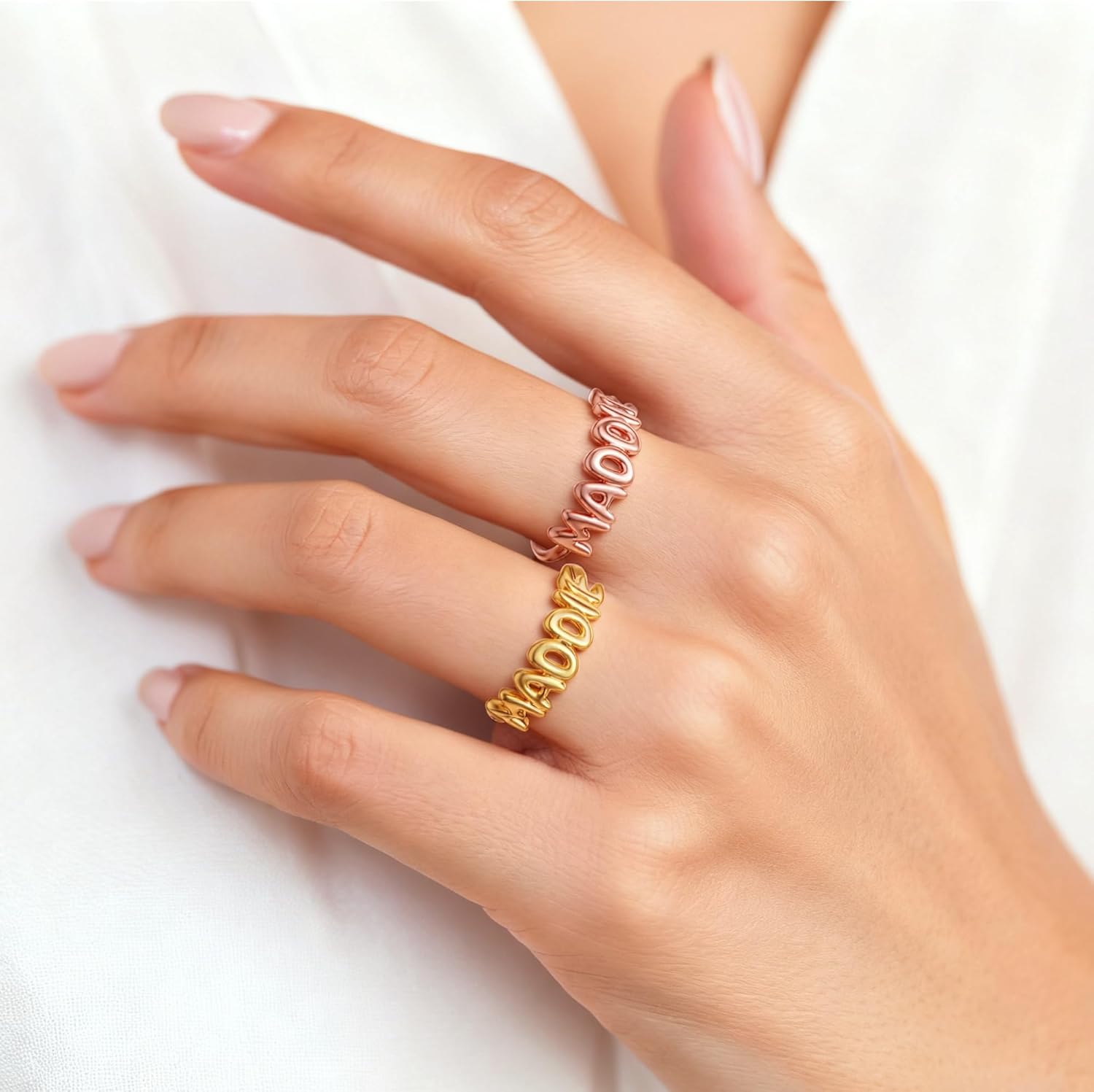 Custom Name Rings for Women, 18K Gold Plated 3D Bubble Jewelry Personalized Birthday Gifts for Women