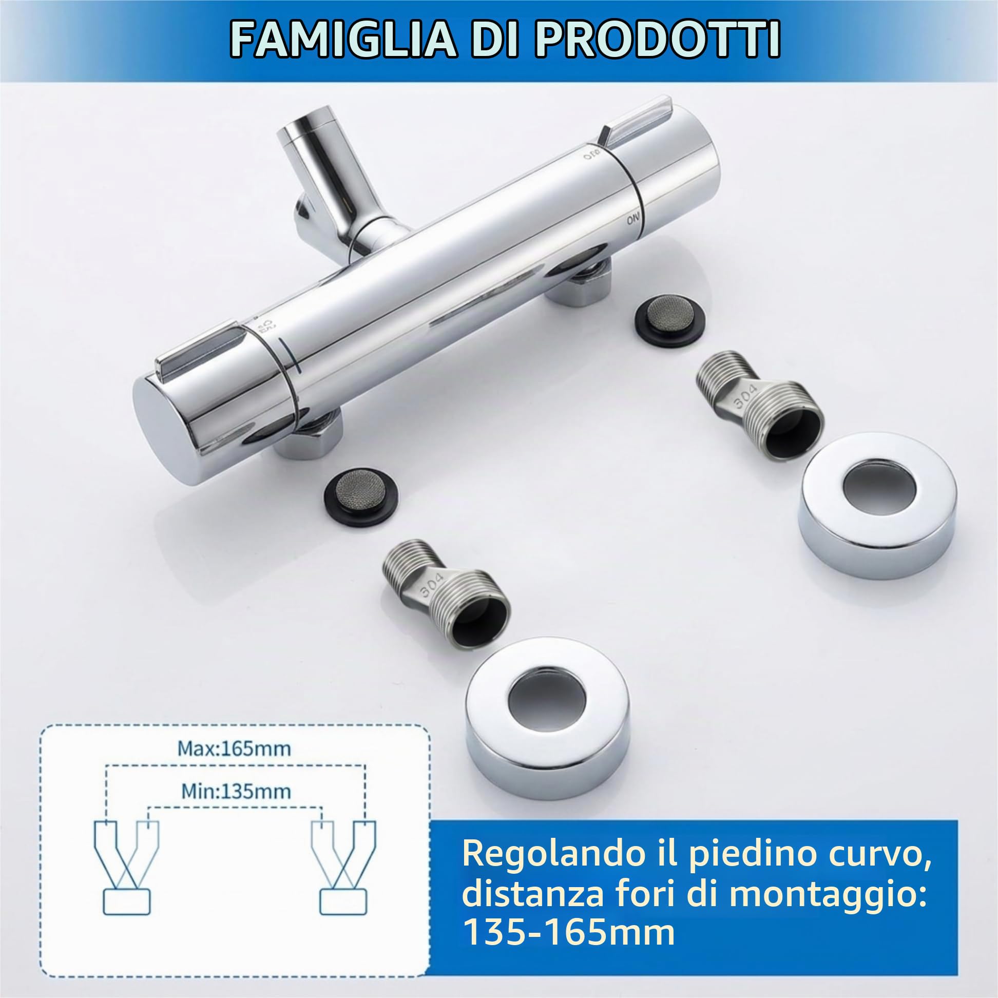 Rubinetto vasca da bagno Miscelatore Termostatico Doccia 38℃ Cromato | Vasca da Bagno Doccia Termostato G 1/2" Rubinetto Doccia a due Uscite Rubinetto doccia Termostatico in Ottone