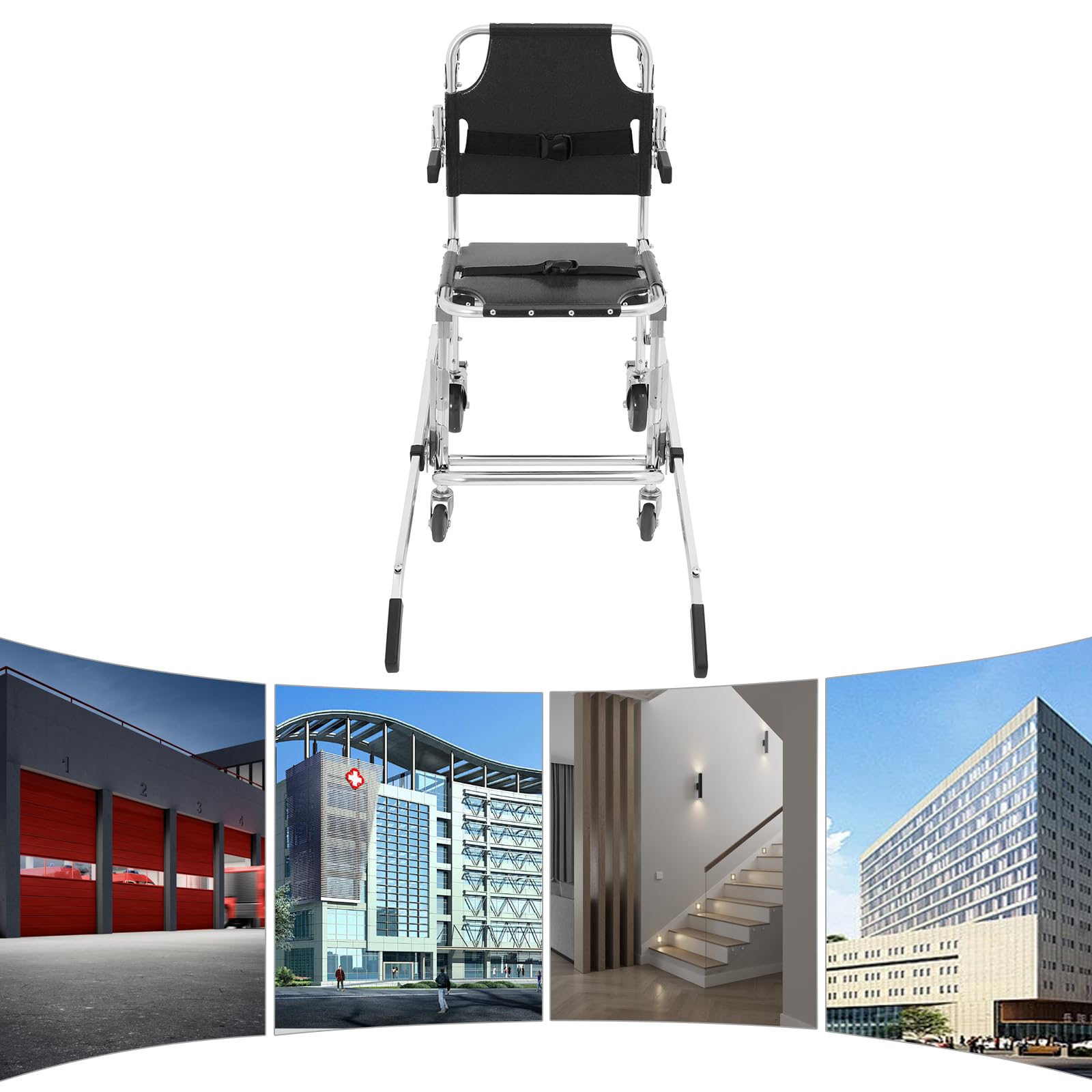 Silla de escalera de aleación de aluminio negra, silla plegable de evacuación, para bomberos rescate al aire libre, centro de primeros auxilios 52 x 100 x 93 cm