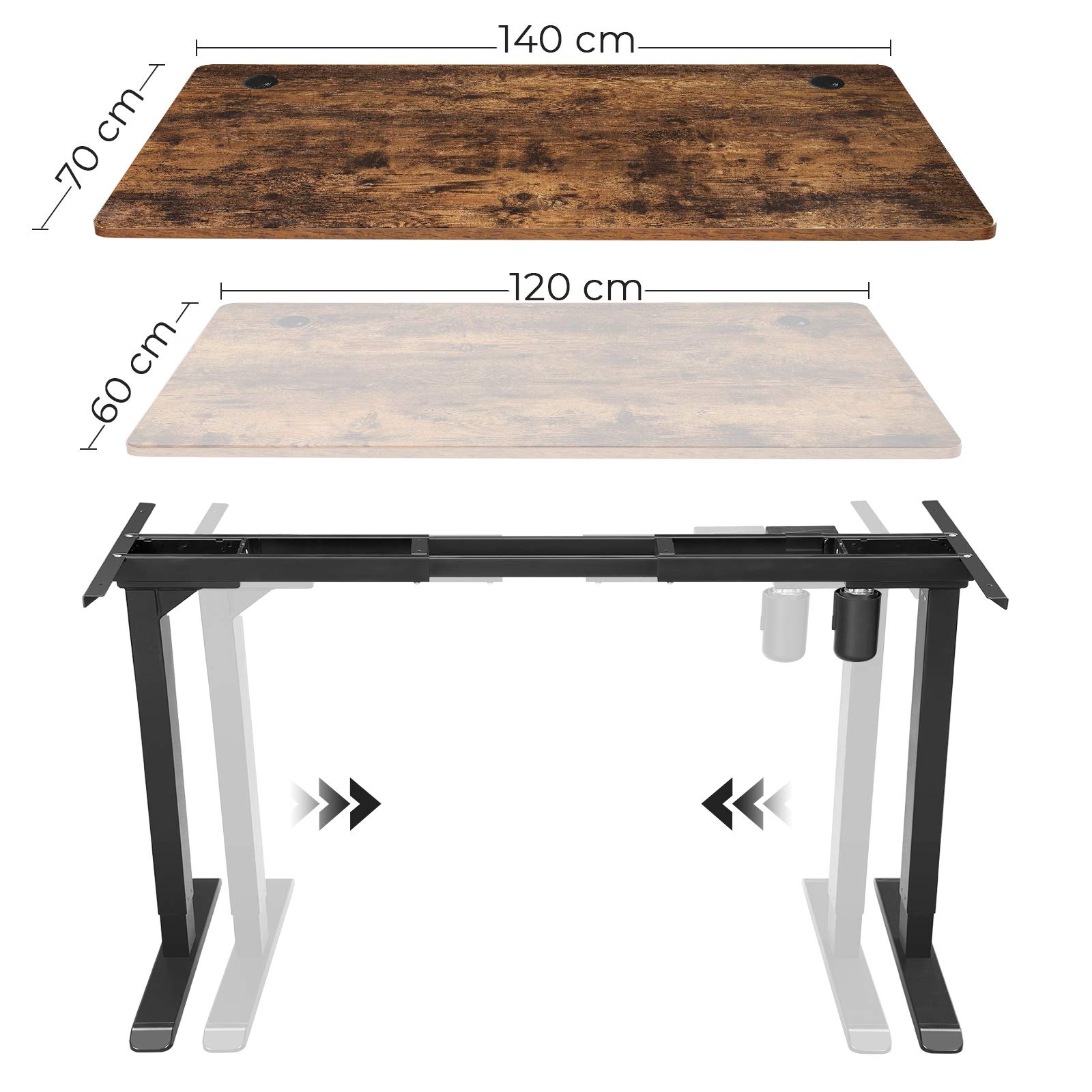 SONGMICS Support de Bureau électrique, Cadre de Table, Hauteur réglable en continu, Longueur réglable, en Acier, Noir LSD010B01