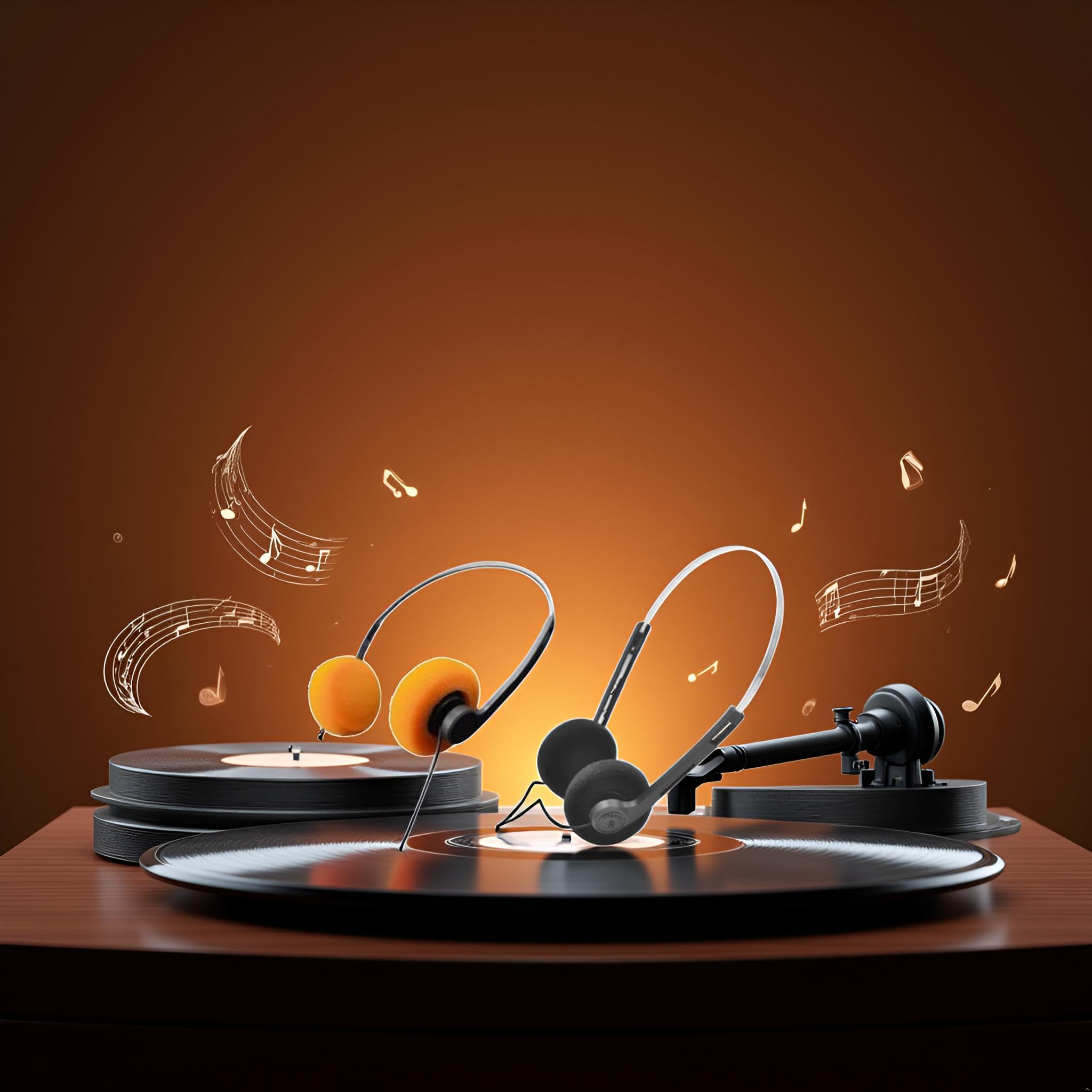 2 auriculares retro en la oreja naranja y negro, auriculares estéreo con cable, auriculares portátiles ligeros con diadema ajustable, reproductor de cassette, sobre la oreja