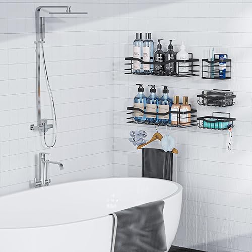 Miniatura 7 de Cozy Tower Organizador de ducha, paquete de 5 estantes de ducha para ducha interior, organizador de ducha de baño de acero inoxidable, accesorios