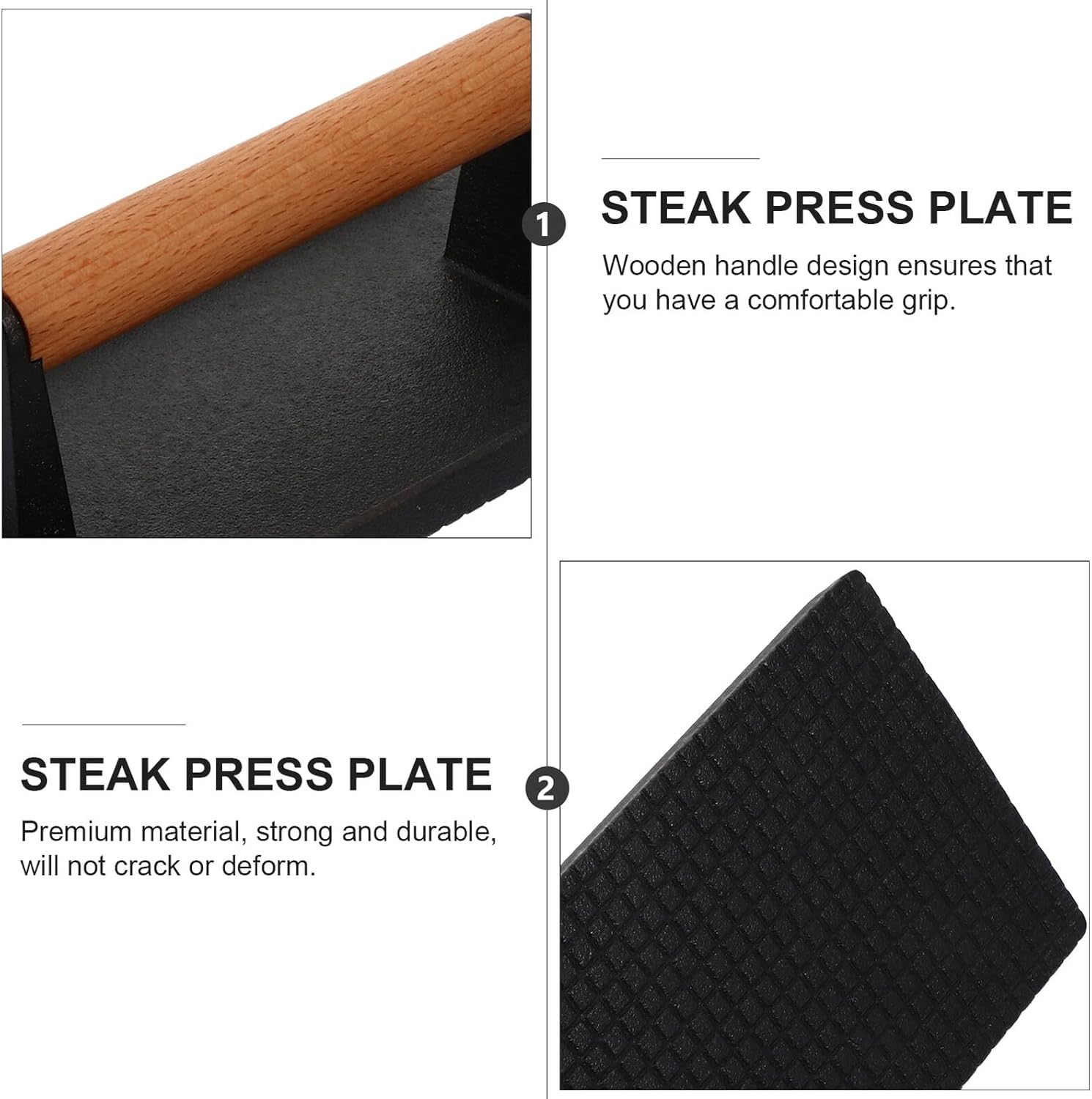 Cast Iron Burger Press Plate for Griddle Grill Heavy-duty Handheld Meat and Steak Press Even Heating for Bacon Burgers and Pancakes Non-crack BBQ Cooking Device