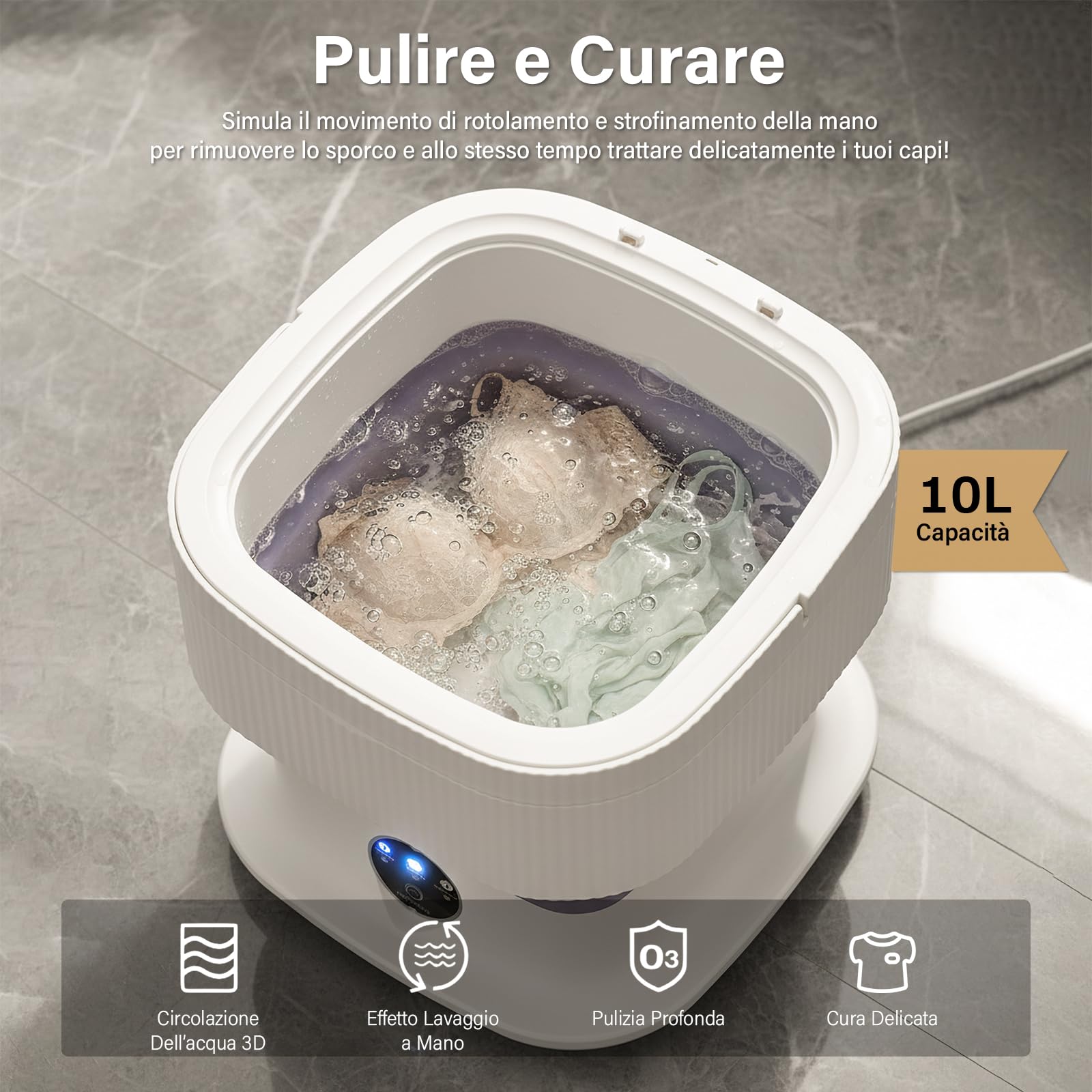 Lavatrice con Funzione Centrifuga – Lavatrice con Controllo Touchscreen, 3 Programmi di Lavaggio, Funzionamento Silenzioso, per Appartamento, Residenza Studentesca, Campeggio e Viaggio