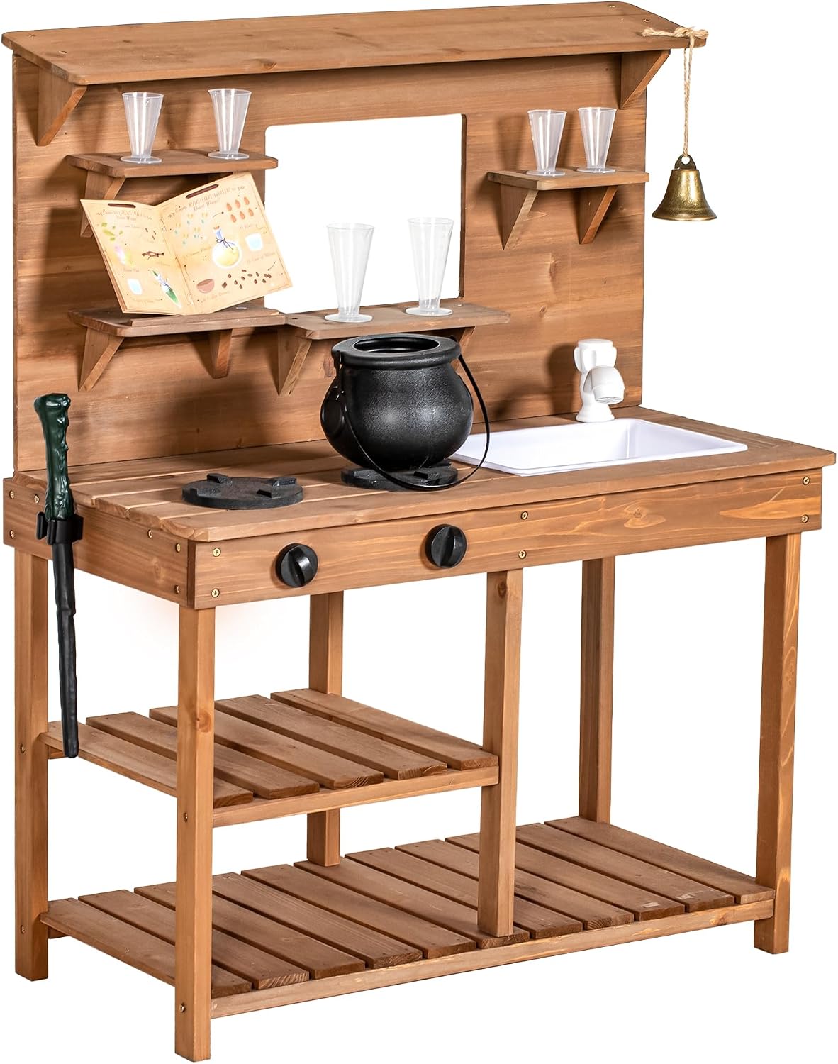 Outdoor Mud Kitchen Playset for Kids Pretend Play (Brown)
