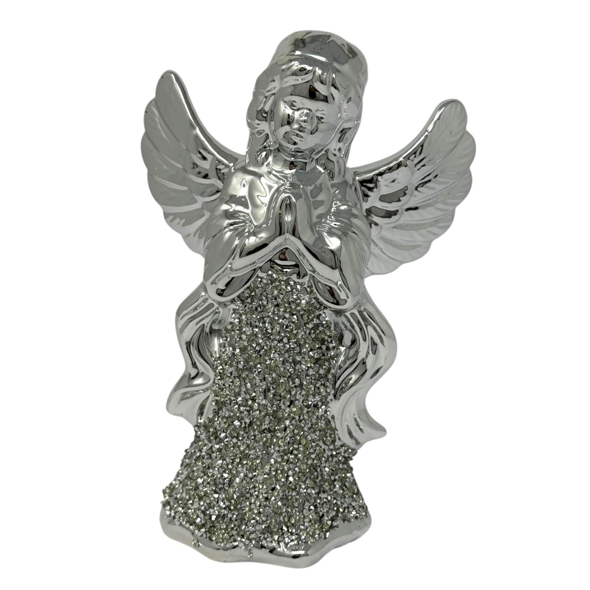 2pcs Silver Crushed Diamond Angel Statue Sparkly Bling Angel Ornament with Shiny Wings Ceramic Shelf Sitter Figurine Elegant Gypsy Crystal Decoration Wedding Gift, Home Décor, Silver