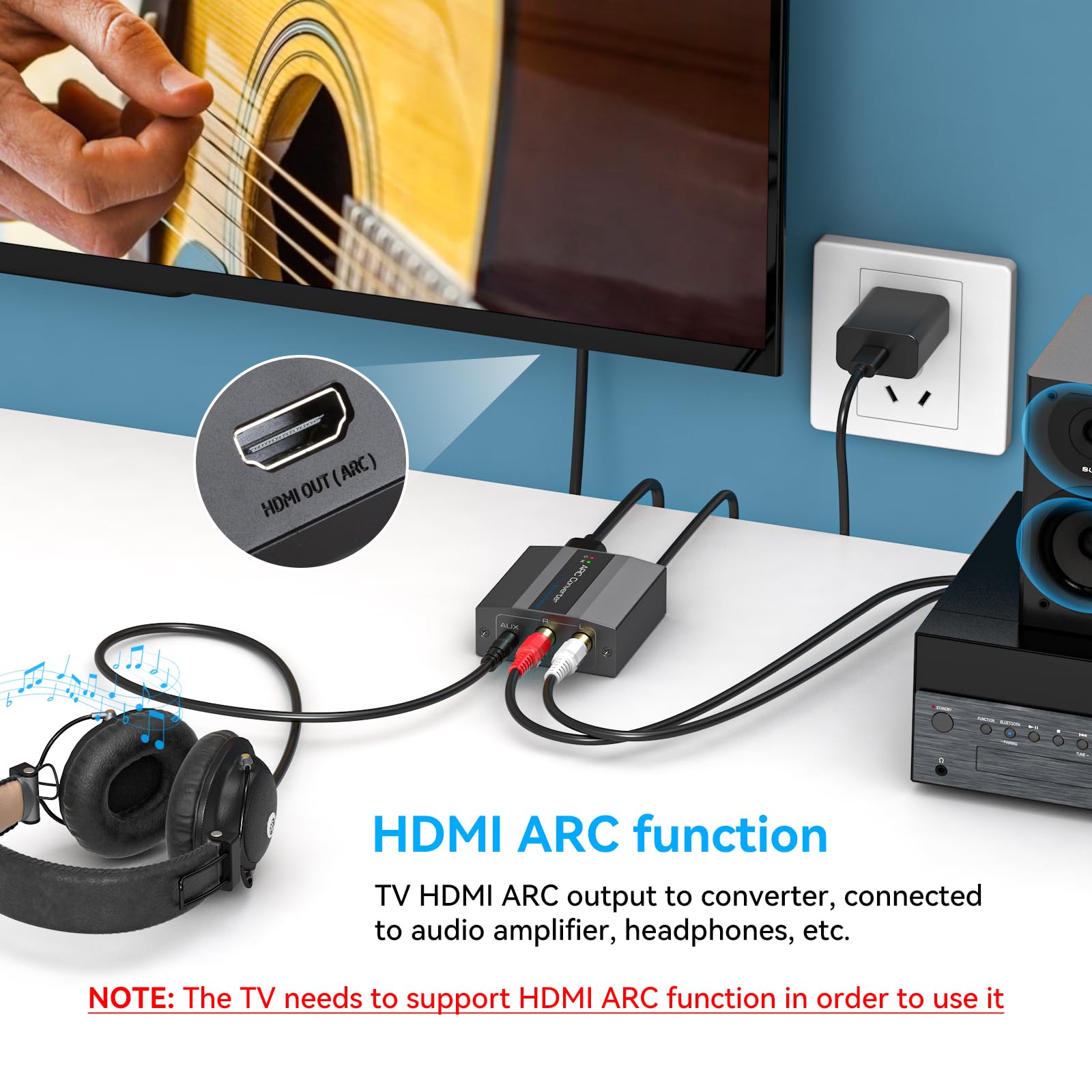 Adaptador HDMI ARC 4K60Hz HDMI ARC extractor de audio con 3.5 mm y audio estéreo L R para barra de sonido HDTV amplificador de altavoz