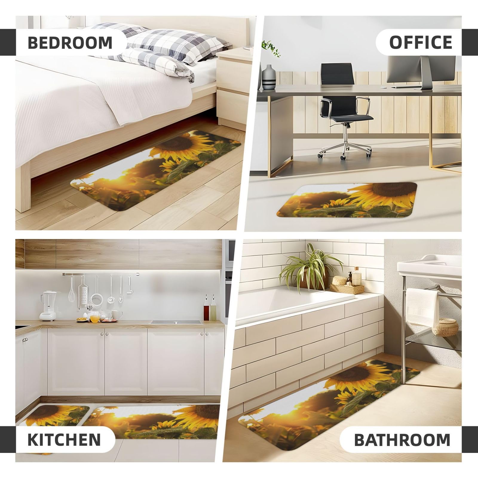 Küchenmatten mit Sonnenblumen-Motiv, bedruckt, rutschfest, saugfähig, für Urlaub, Party, Zuhause, Küche, Büro, 2 Stück