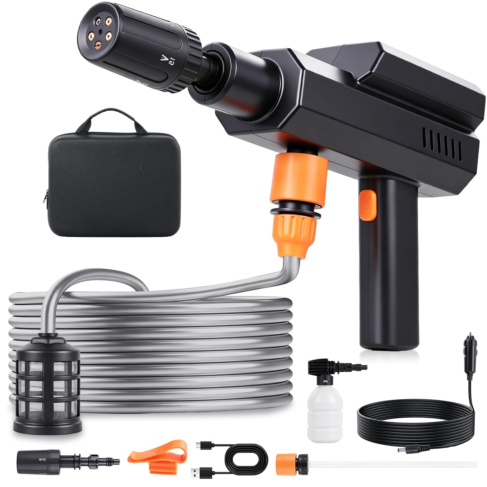 Keleef Cordless Pressure Washer 12V, 60Bar 870PSI Portable Power Washer with Built-in 4.0Ah Battery, 5 in 1 Nozzle, 5M Hose, 15000RPM Jet Wash with Storage Bag for Car Floor Garden Cleaning & Watering