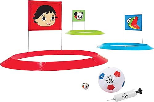 Franklin Sports Ryan's World - Juego de golf de fútbol infantil con 1 pelota de fútbol y 3 objetivos con banderas, objetivos de 20 pulgadas
