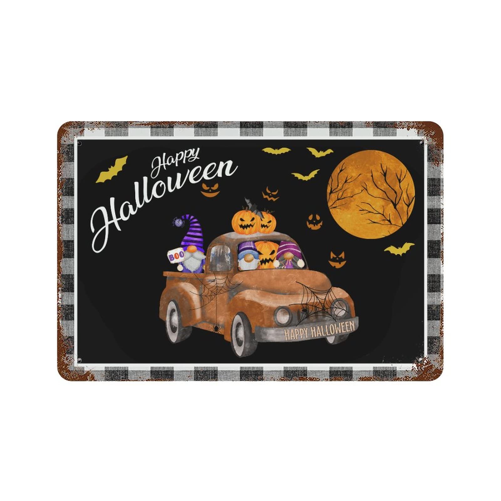 Panneau Halloween métal décoratif pour maison, grand panneau aluminium citrouille d'automne
