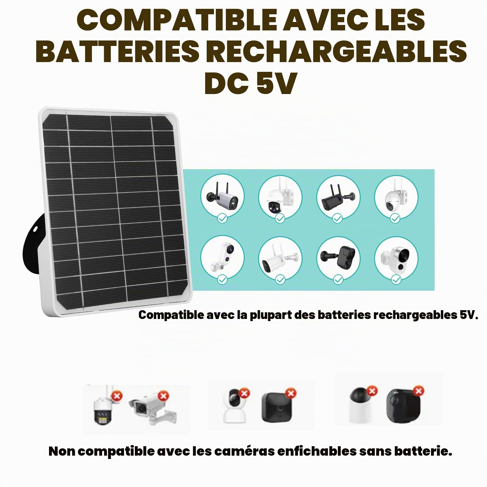 Panneaux Solaires pour Caméras, Panneau Solaire Mural 20 W 5 V Chargeur de Panneau Solaire Monocristallin Panneau Solaire USB pour Caméra avec Câble de de 9,8 Pieds