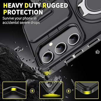 S25 Plus Phone Case with Ring Stand Kickstand [Military Drop Protection] S25 Plus Case with 9H Screen Protector & Slide Camera Protector, Shockproof Cases Cover for Samsung Galaxy S25 Plus