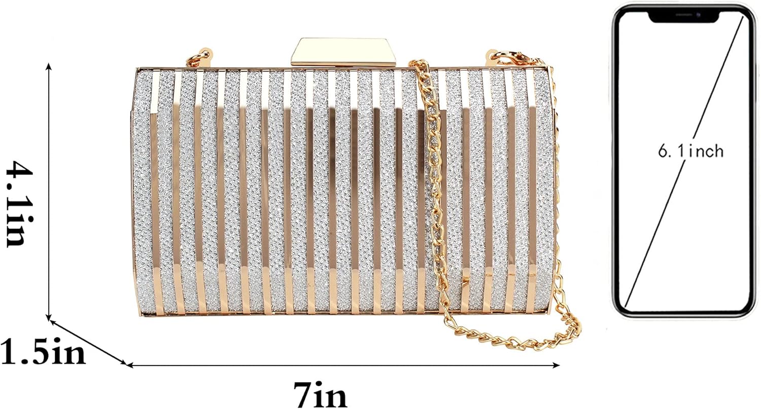 Women Metal Box Clutch Diamond Evening Handbag Mini Chain Shoulder Crossbody Purse