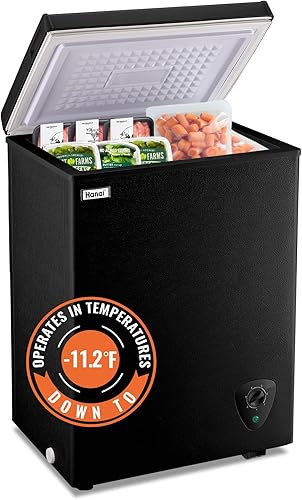 WANAI - Congelador de pecho de 3.5 pies cúbicos, puerta superior pequeña con cesta extraíble, mini congelador compacto, 7 controles de temperatura,