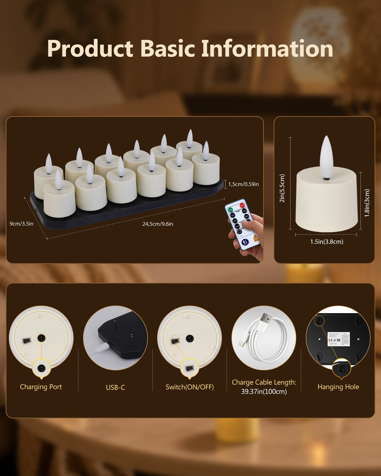 AMAGIC Candele a distanza con base ricaricabile elettrica 2/4/6/8H Timer