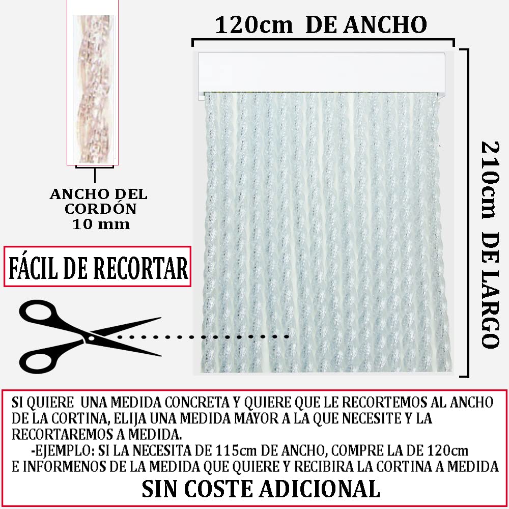 Cortinas Exterior Puerta de Cordon | Tiras Plastico PVC y Barra Aluminio | Ideal para Terraza y Porche | Antimoscas | Transparente | 210 * 90