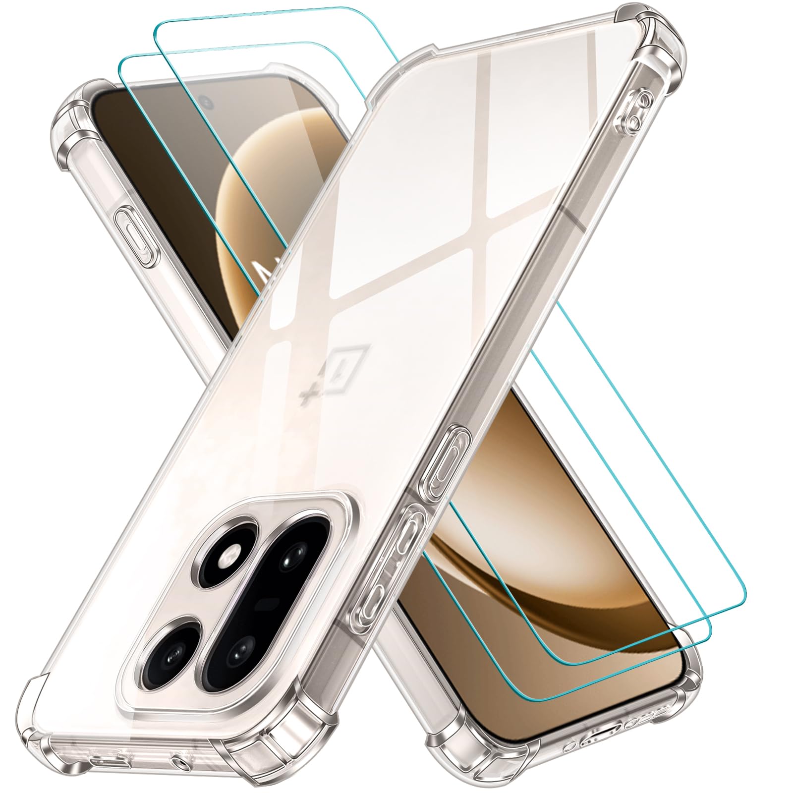 iVoler Etui 3 w 1 do Oneplus 15 z 2 sztukami szkła hartowanego, przezroczysta, odporna na wstrząsy obudowa, cienka miękka silikonowa obudowa ochronna z TPU