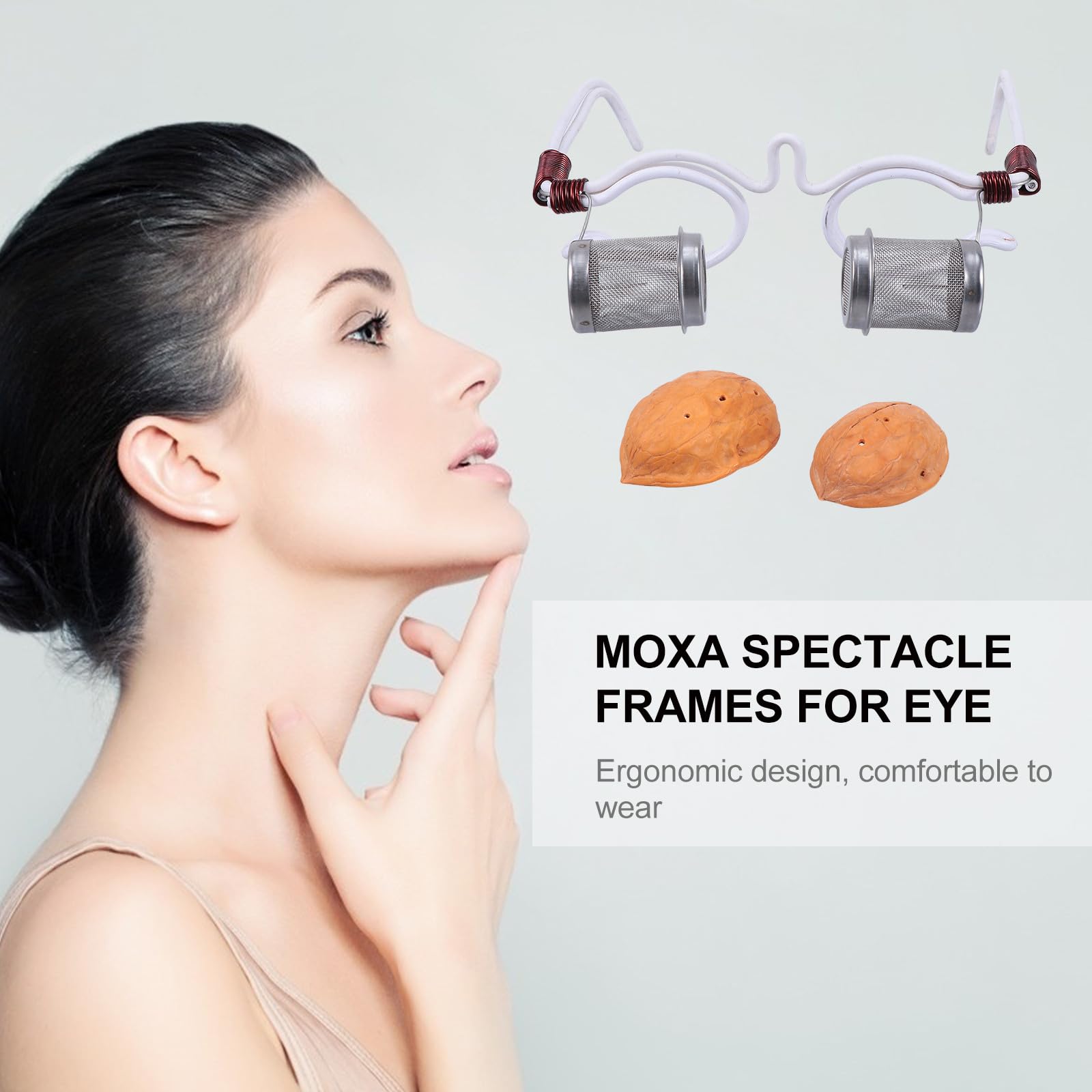 Hohopeti Masajeador de Moxa para Ojos Portátil de Hierro Artístico Blanco | Monturas para Gafas con Cubierta Natural, Diseño Ergonómico y Ligero, 1 Pieza para Obsequio