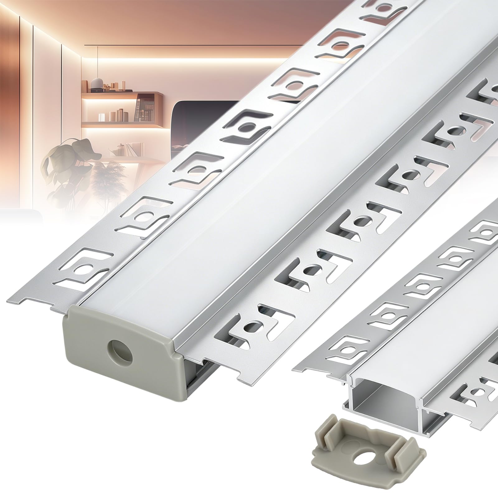 Profilo LED per cartongesso, 12/20 x 1 m (12/20 m), profilo in alluminio per strisce LED fino a 20 mm di larghezza, profilo in alluminio, binario da incasso e diffusore per illuminazione