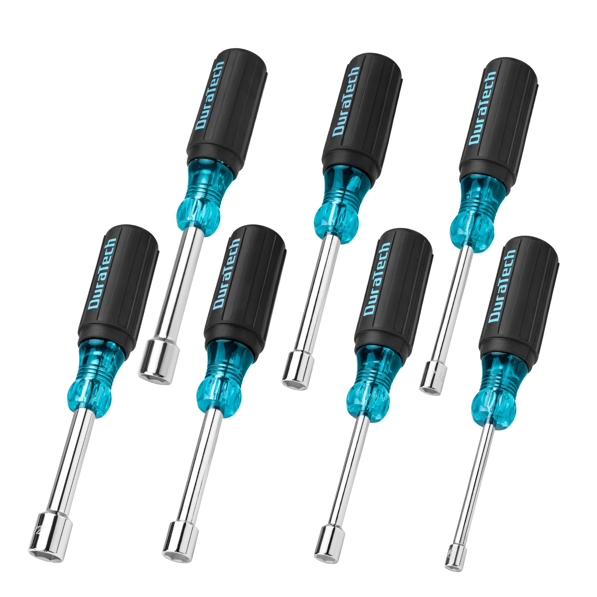 DURATECH 7 PCS SAE Nut Driver Set, Chrome Vanadium Steel Nut Drivers with Non-Slip Handles, Sizes 3/16, 1/4, 5/16, 11/32, 3/8, 7/16, 1/2-Inch, 1-Inch Hollow Shaft, Easy Nuts Tightening and Unscrewing