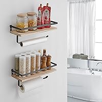 Vista 2 de BESy Estantes flotantes de almacenamiento montados en la pared con barra de toallero, soporte para toallas de papel con estante para cocina