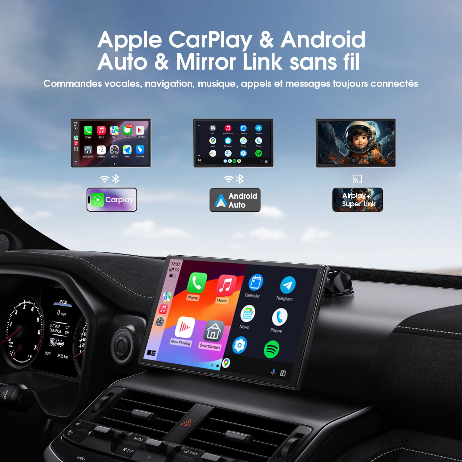 Avylet Écran 9" CarPlay pour Voiture avec Apple CarPlay & Android Auto - Mode Portrait/Paysage - Écran Tactile/Caméra de Recul - GPS/Commande Vocale/Mise à Jour OTA/Bluetooth/AUX/FM