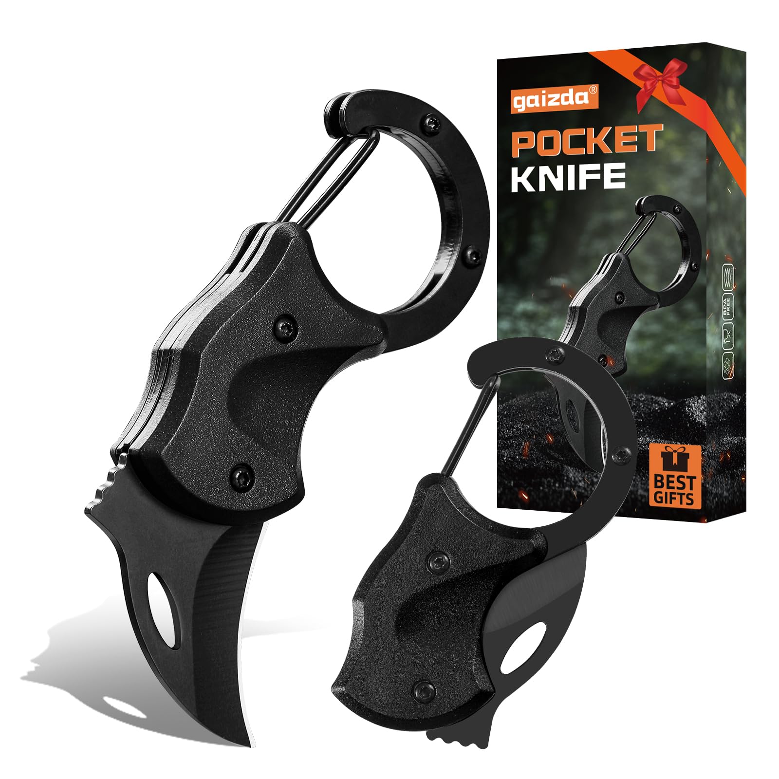 gaizda Tactical EDC Pocket Knife Gift for Men - 1.34" Stainless Steel Folding Knives with Safety Lock, Keychain Clip | Compact Survival Knife for