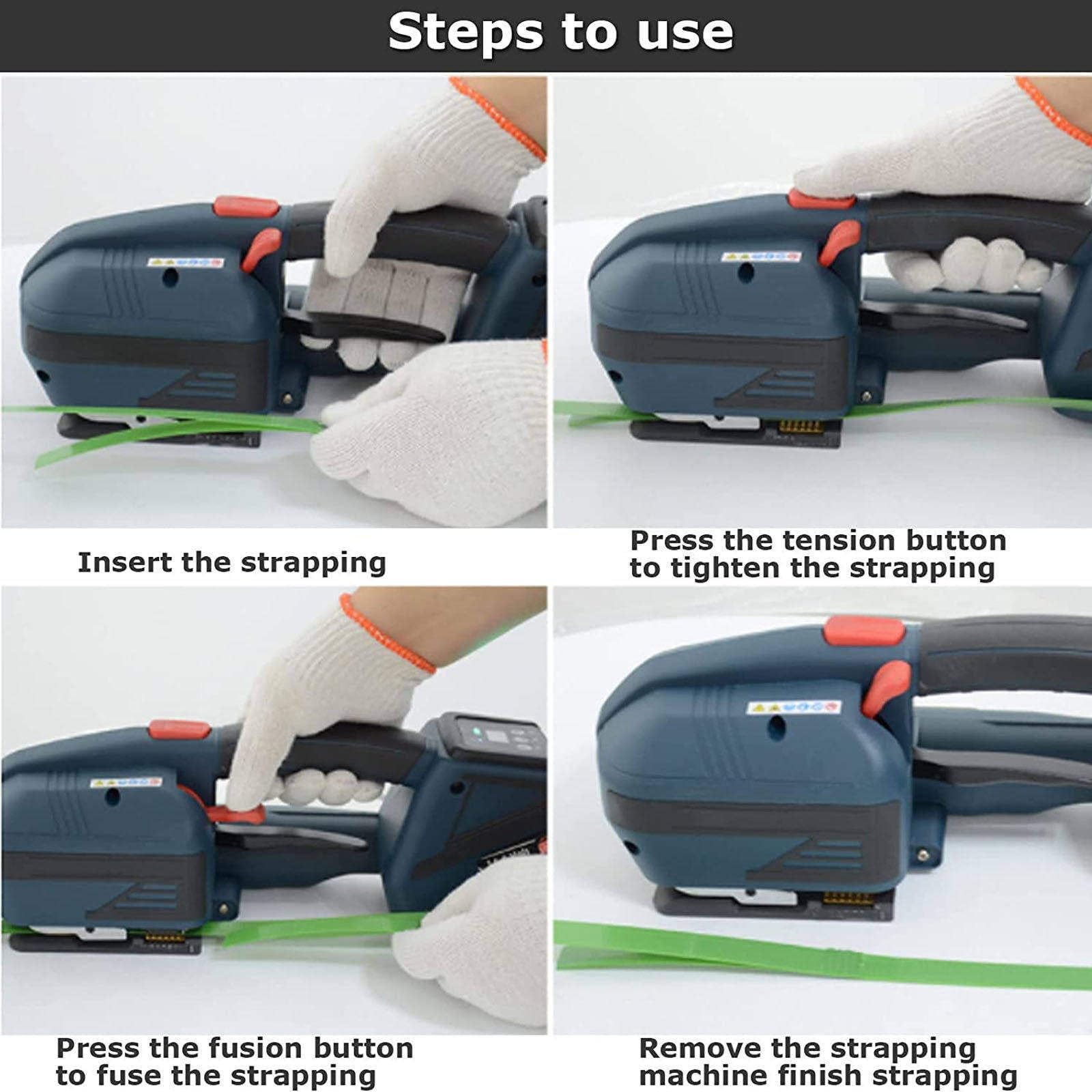 Reggiatrice Elettrica + Sigillatore Per Reggia Sigilli Termofusibili+100 *Angoli Protettivi+200*Clip Di Chiusura -Per Reggette Pet/Pp 13-16mm,Reggiatrice Automatica A Batteria 2*4000 Mah,Blue